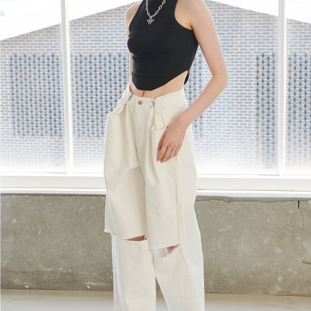 BNWT Storets Vera Slash Cutout Jeans - adjustable cinch waist S/M white - Picture 13 of 14